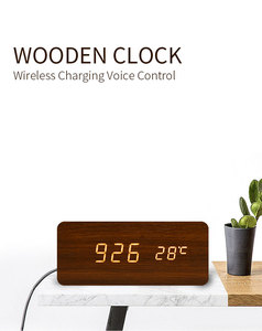 Hot Seller Digitaler Wecker mit Qi Wireless Charging 3 Wecker einstellung, Sound Control Funktion Holzuhren