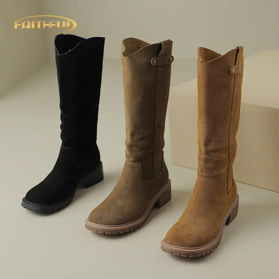 Nouvelles bottes hautes pour femmes bout pointu chaussures décontractées pour femmes bottes en cuir sur les bottes au genou pour chaussures de dame