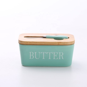 Große Butterdose mit Deckel luftdichter Butterbehälter Keramik-Butterschale mit Messerhalter