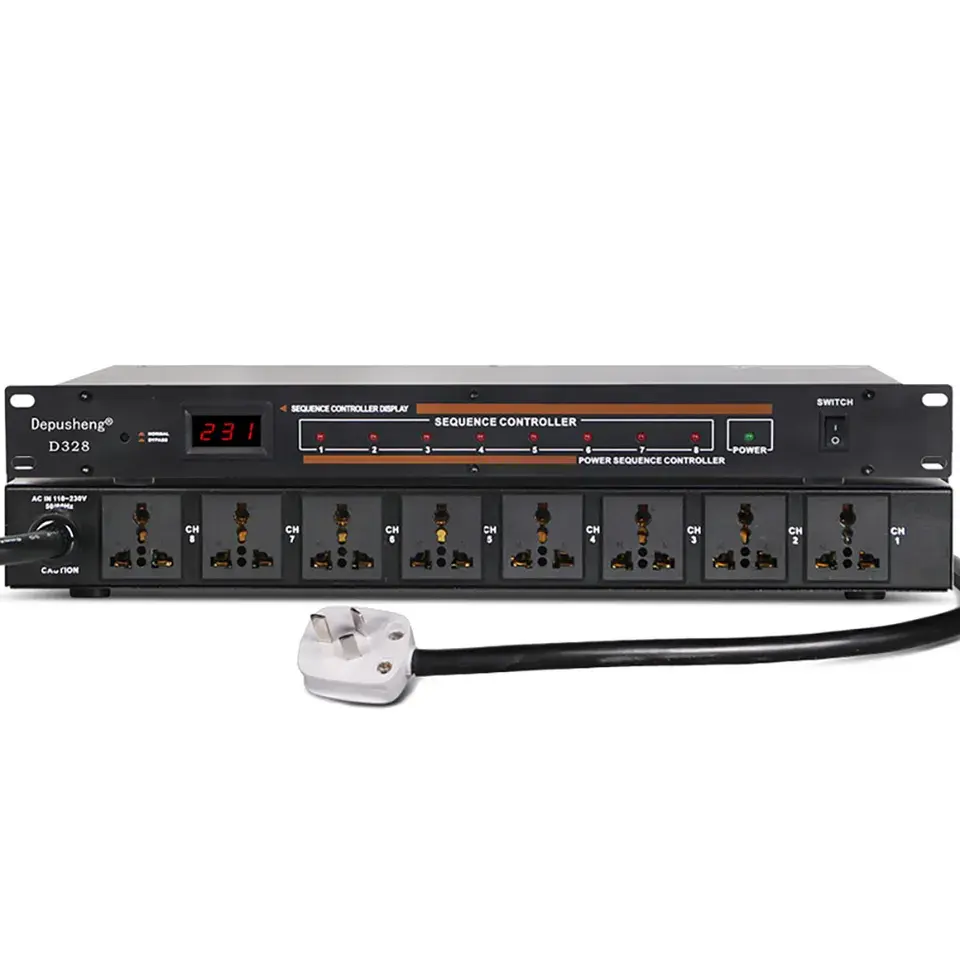 Depusheng d328 controlador, controlador de seqüência de energia com 8 canais para dj, equipamentos de palco ao vivo