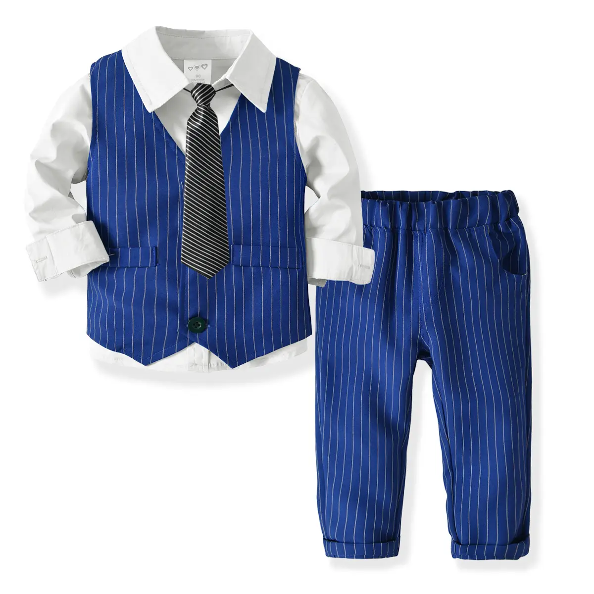 Setelan Baju Bayi Anak-anak, Baju Lengan Panjang + Celana + Rompi 3 Buah/Set Pakaian Balita Laki-laki 20A919