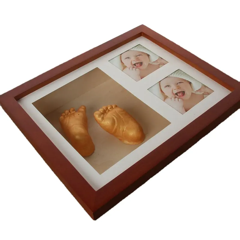 Kit de fundición 3D para bebé con marco de imagen de paneo de madera, kit de impresión a mano y pie de bebé