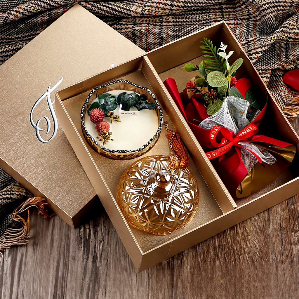 Cálido invierno + caja de regalo de aromaterapia con ramo