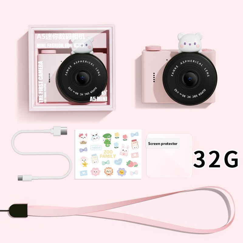 กล้อง Coral Pink + การ์ด 32G + สติ๊กเกอร์ + เชือกเส้นเล็ก + Ch
