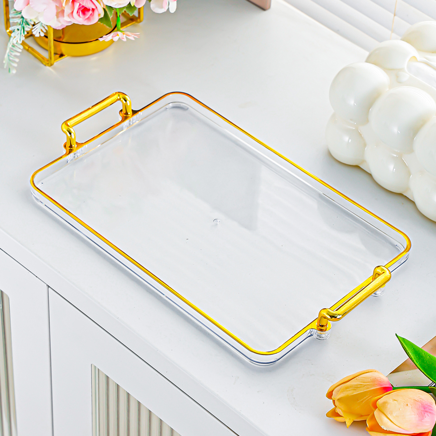 Transparent Gold Strip Tray - 6 Compartments