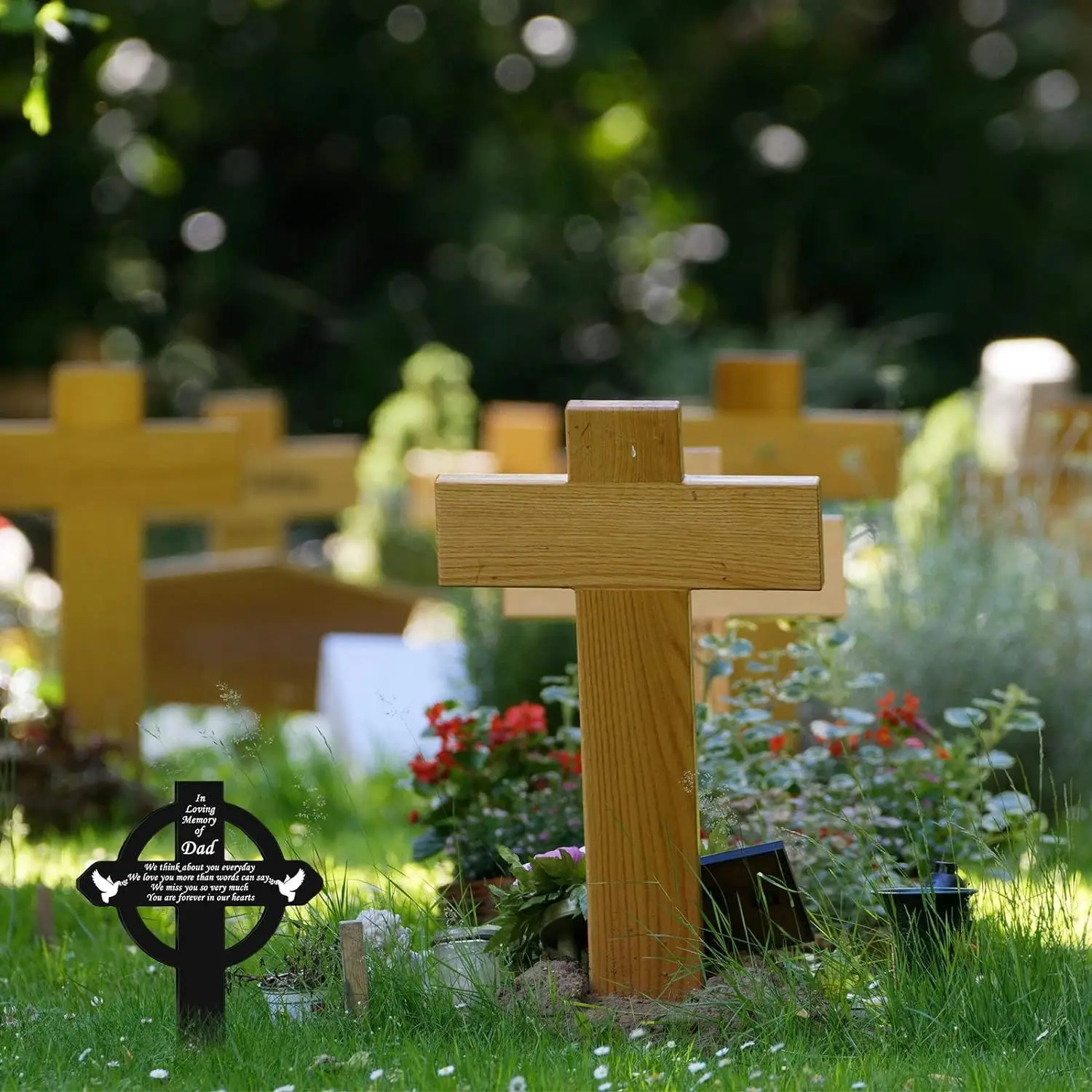 Berye cimetière signe croix sympathie jardin décoré avec étanche acrylique pierre tombale noir piquets en bois cadeaux souvenirs extérieurs