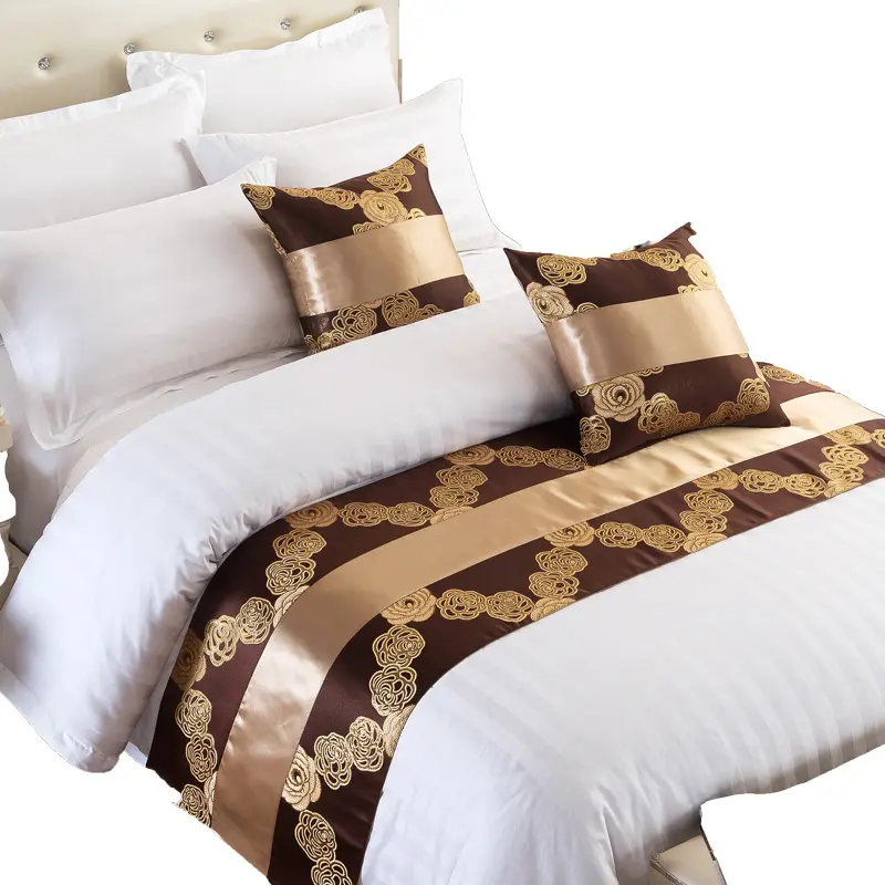 Decoración de Hotel de lujo, corredor de cama con estampado dorado, bufanda para cama