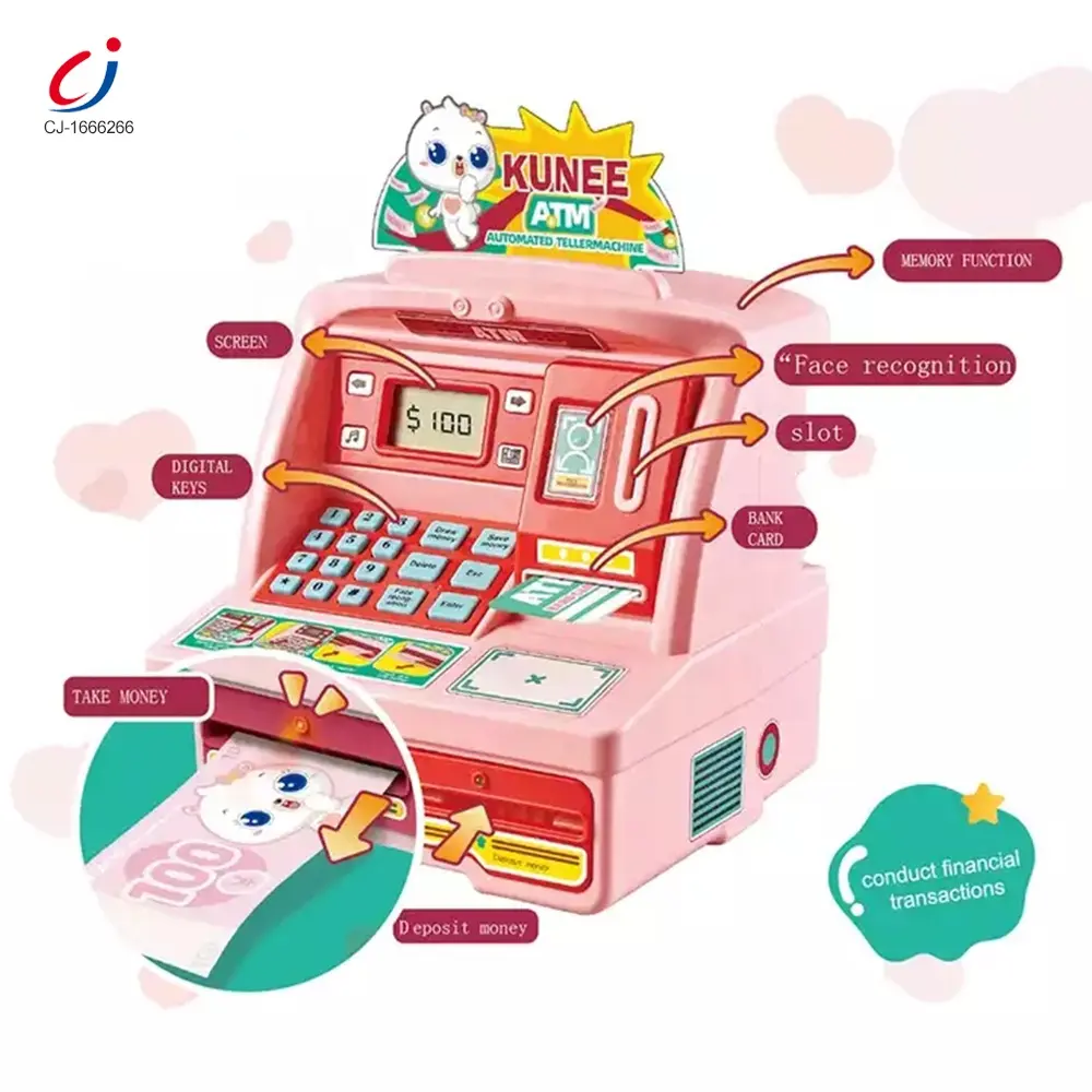 Chengji cofrinho educacional, mini caixa de brinquedo atm de plástico para economia de dinheiro