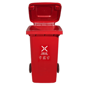 户外240L红色大塑料垃圾容器带轮子回收街道垃圾箱 - Product Image 4