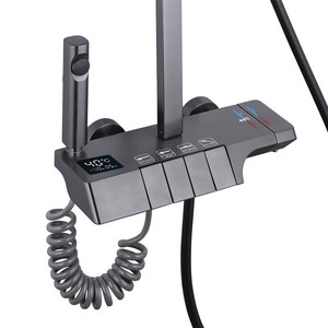 Nuevo diseño Estilo piano Control de botón pulsador 4 Funciones Contemporáneo en juego de ducha gris pistola - Product Image 3
