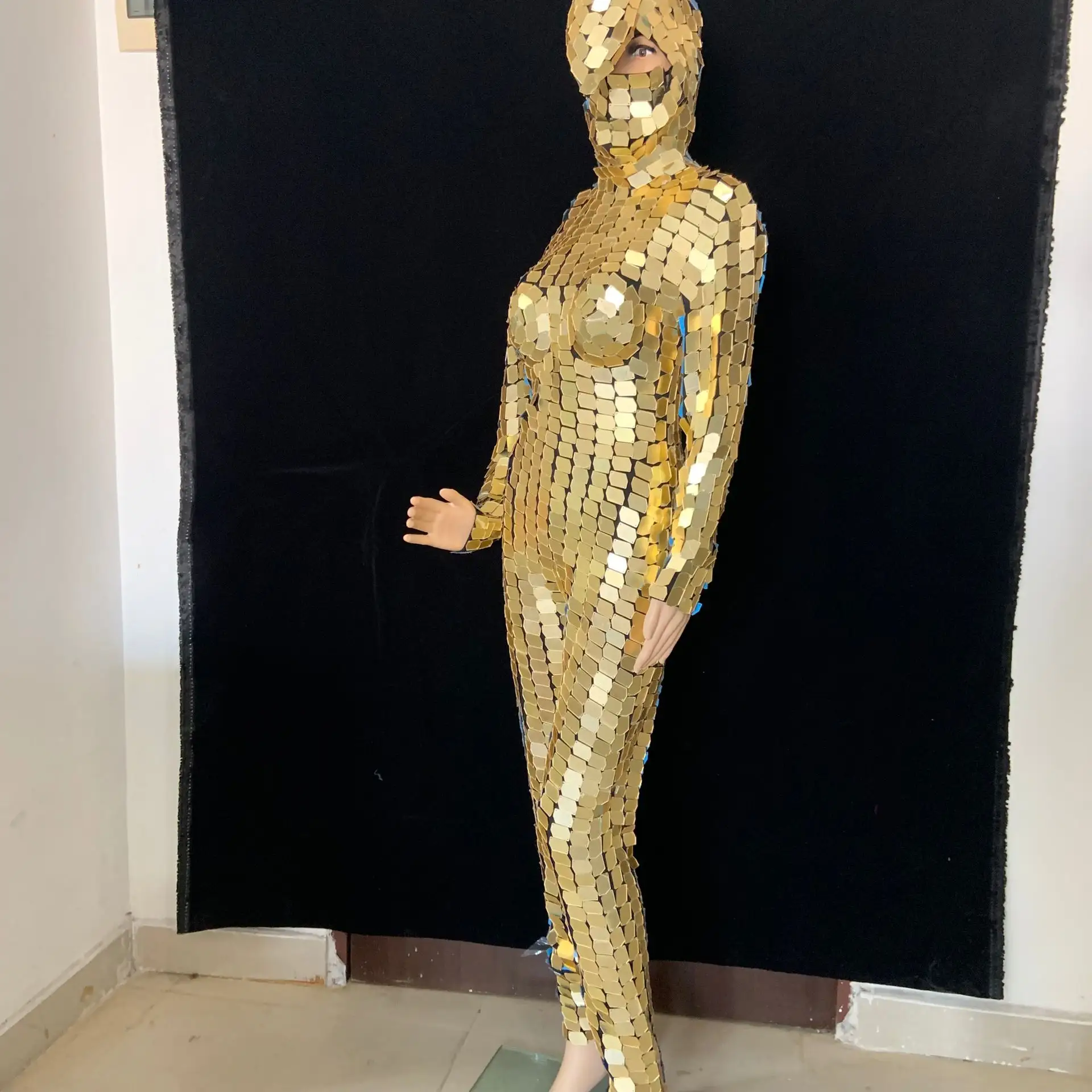 Oro Specchio Costume Sexy delle donne gli uomini in scena spettacolo di danza di usura Cosplay meccanico puntelli di ballo Specchio riflettente costumi