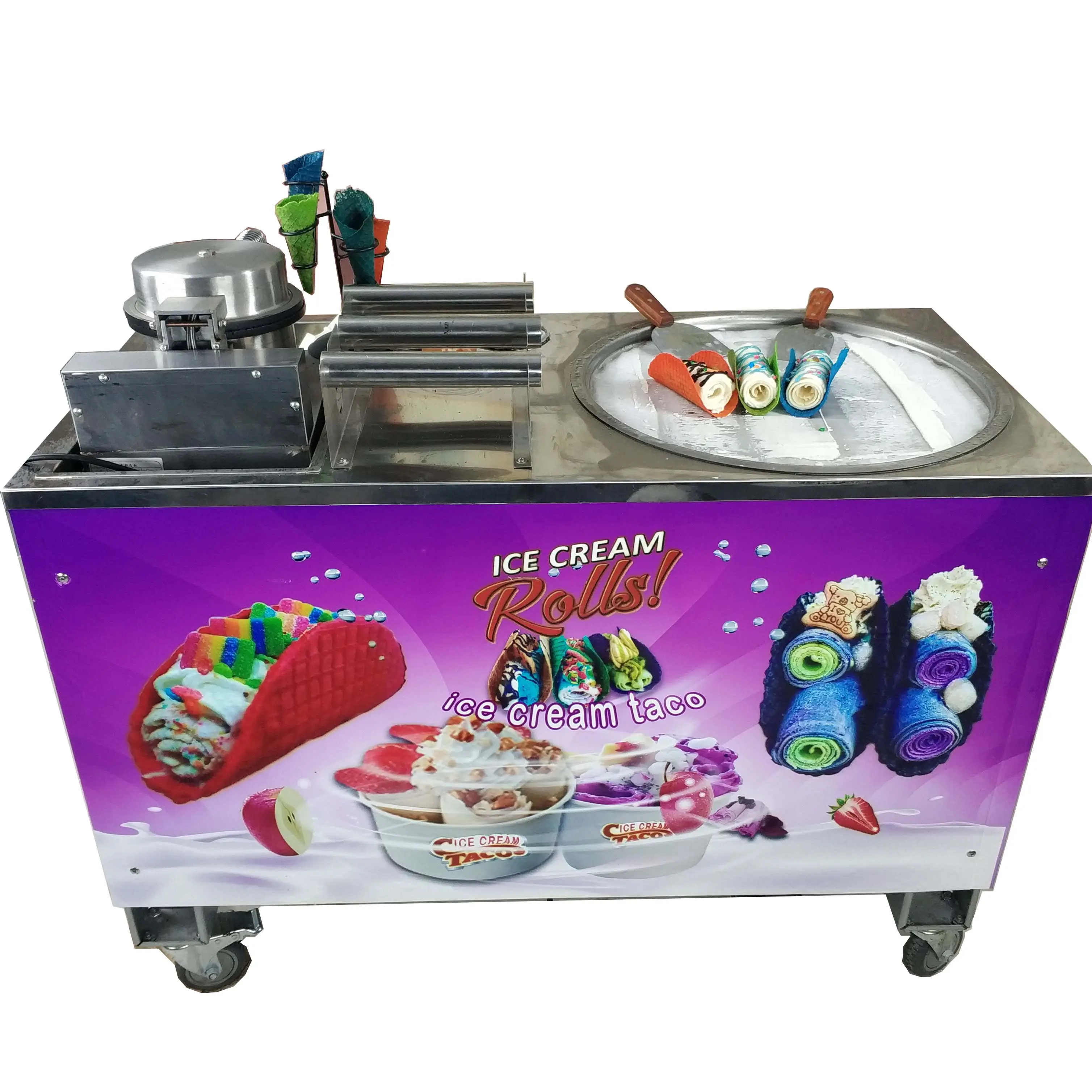 110V /220V rolled fried ice cream machine with Mexico corn tortilla tacos/ waffle baking ice cream cone machine