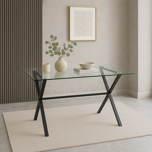 散装出口现代简单玻璃餐桌，黑色金属底座 - Product Image 5