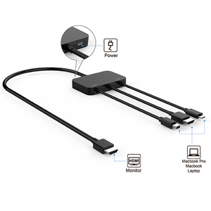 Cable USB de entrada múltiple macho a macho, Hub de alimentación Mini DP HDMI USB-C a HDMI 3 en 1 HDTV DVD Player ordenador plateado