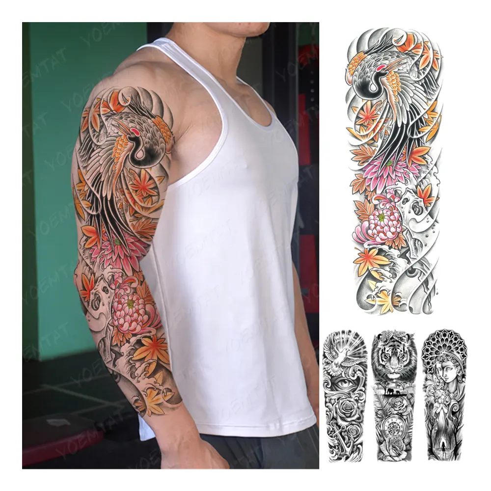 2013 tatuaggio temporaneo a braccio pieno grande fiore nero tribale tigre leone tatoo sticker