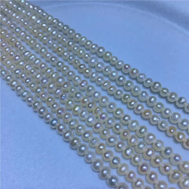 Perlas de agua dulce naturales pequeñas de 3-4mm, hebra de perlas ovaladas, perlas sueltas para fabricación de joyería artesanal