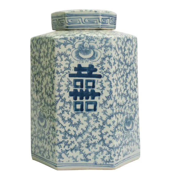 จีนคู่ความสุขตกแต่งขิงJars BlueสีขาวPorcelain Jar