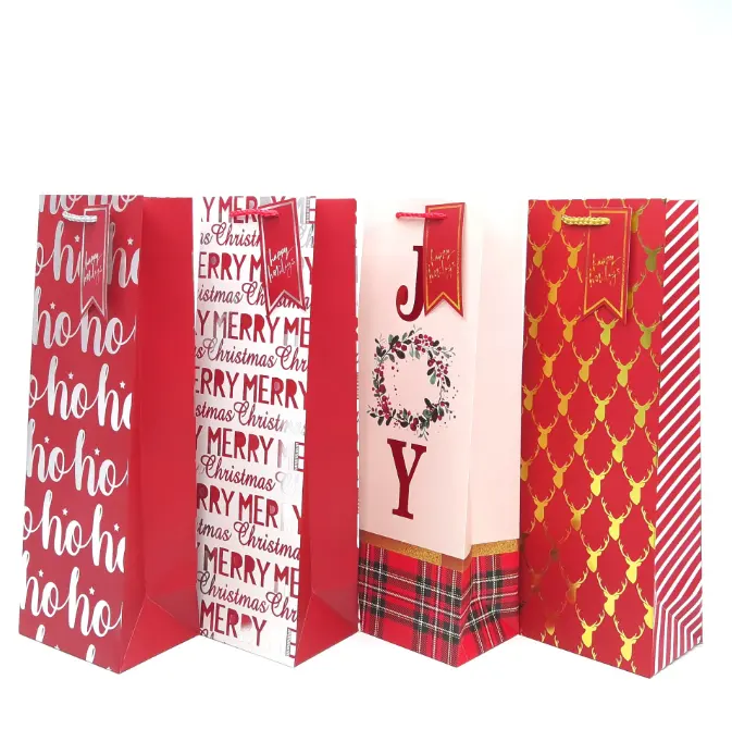 Hot Sales China factory Custom logo print Stock wholesale wine paper packaging bag Wine Carry gift paper bags for wine bottle