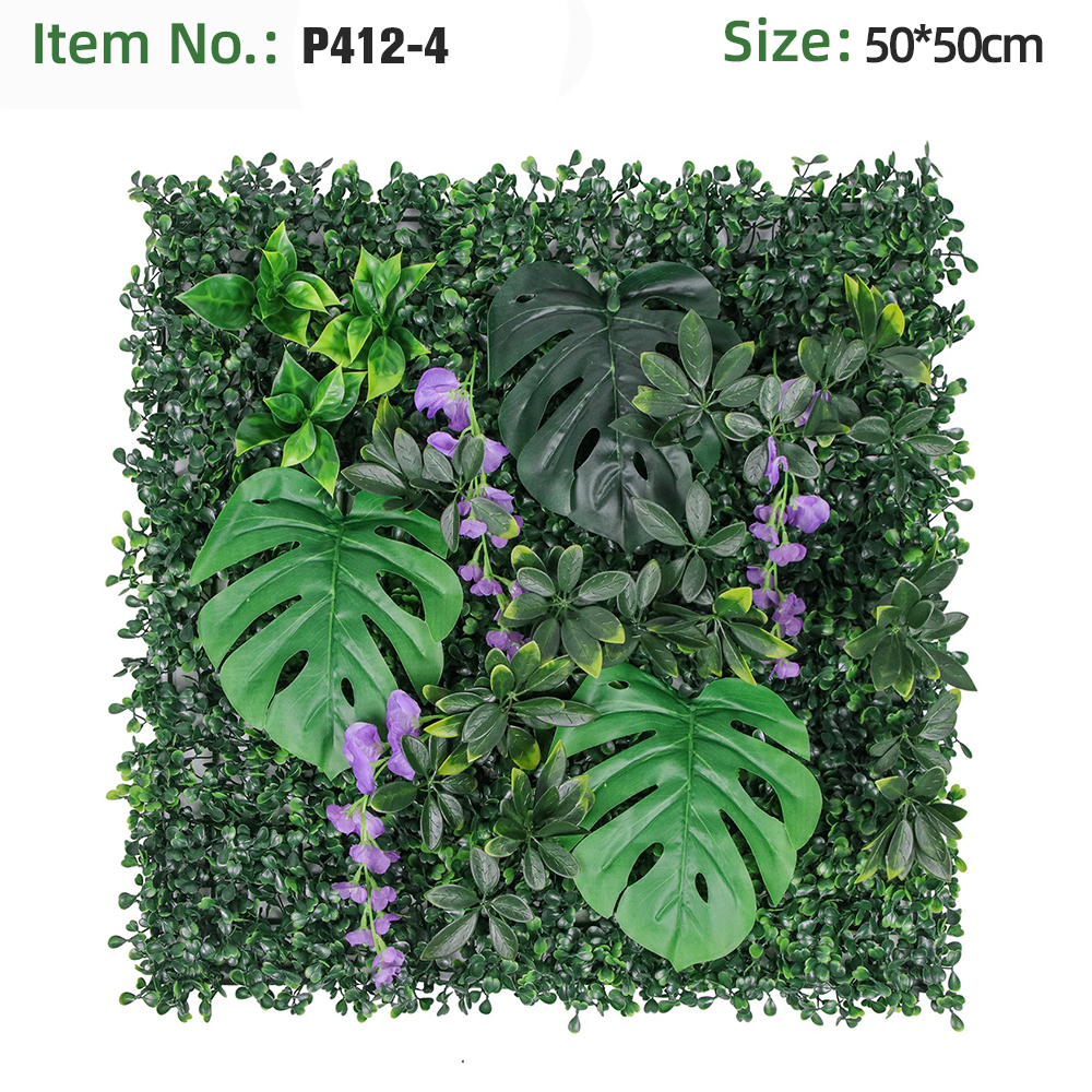 Dark Green Monstera Purple Flower Artificial Wall Panel
