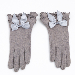 Winter Hot Fashion Bow Cuff Lacework Cashmere <strong>Gloves</strong> for Women - Product Image 1