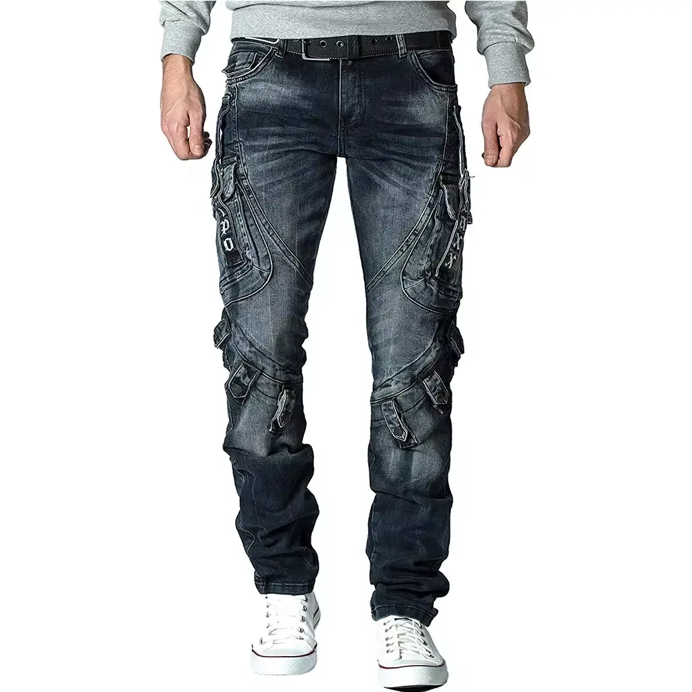 ZhuoyangガーメントOemメンズジーンズプラスサイズカーゴジーンズマルチポケットデニムロングパンツ高品質プラスサイズパンツジーンズ