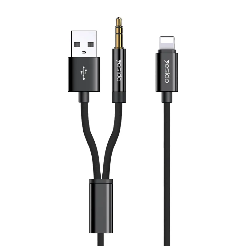 Cable AUX de audio para coche 2 en 1, Conector de audio estéreo de 3,5mm a IP con puerto de carga USB Compatible con IP 7/8 Plus