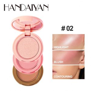 HANDIAYAN亮点腮红轮廓3合1素食微光奶油光滑内置镜子化妆化妆品