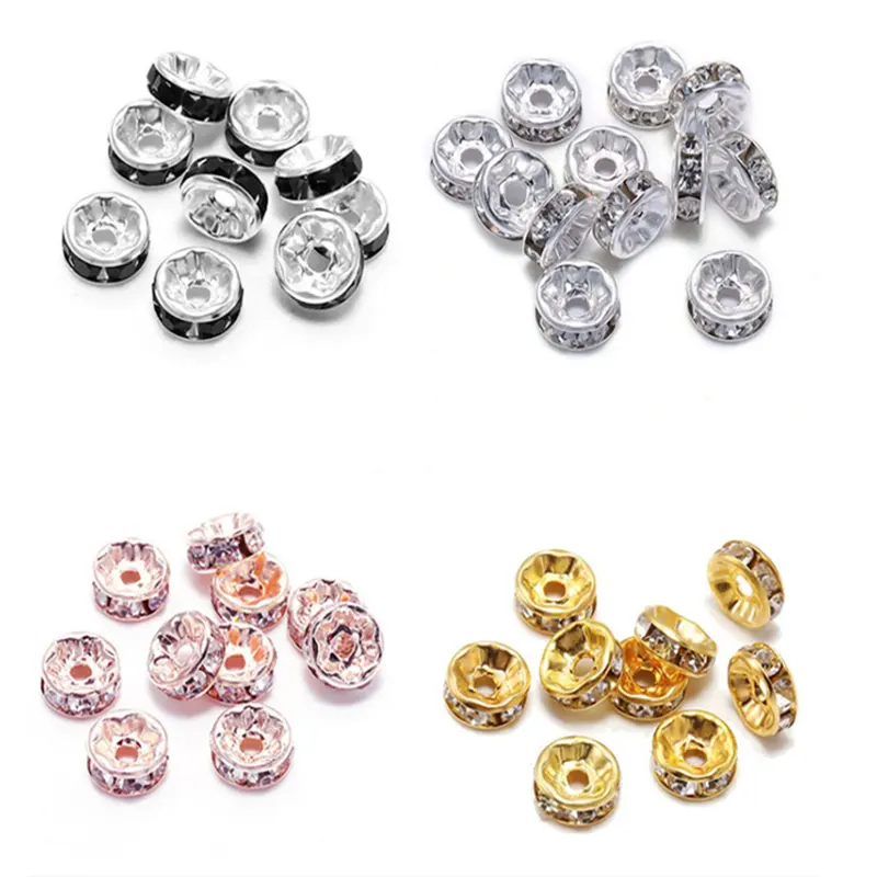 New Hot venda 6mm Rodada strass com forma de roda de diamante frisado espaçamento grânulos, para DIY, marcação jóias, etc