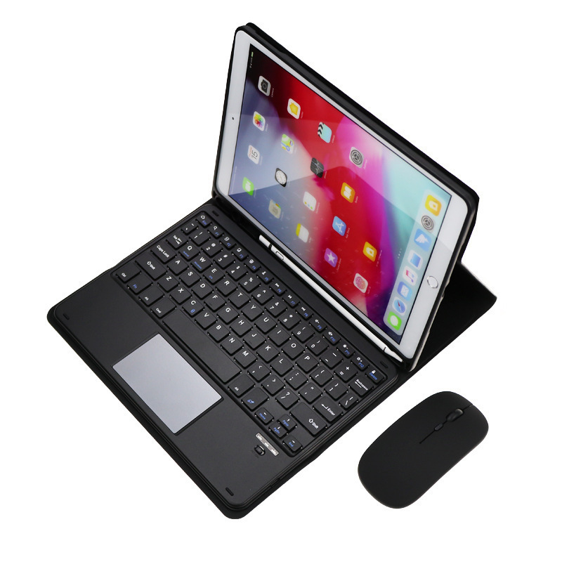 Étui en cuir noir, clavier et souris tactiles carrés