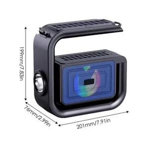 2024 xách tay Big g năng lượng mặt trời Powered ngoài trời hoạt động bass BT loa với FM Đài phát thanh đèn pin dây đeo vai - Product Image 6