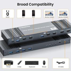 Justlink 2x2 para HDMI Kvm Switch 8K 60Hz Dual Monitor USB KVM Switcher Aleación de aluminio 2 2 2 Computadoras Compartir 2 Monitores Extendidos - Product Image 3