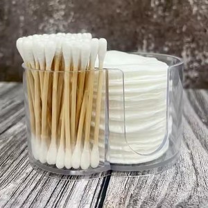 2合1台式储物盒，用于棉签和卸妆塑料双孔组合粉扑储物罐 - Product Image 4
