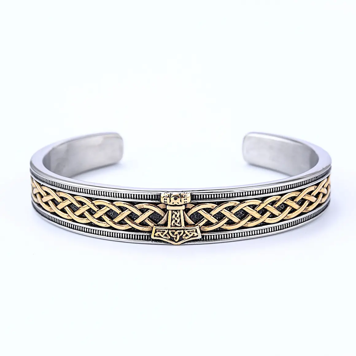 Viking Thor Hammer Celtic acciaio inossidabile Nordic Fashion Wristband Cuff bracciale per anello da braccio con gioielli amuleto da uomo