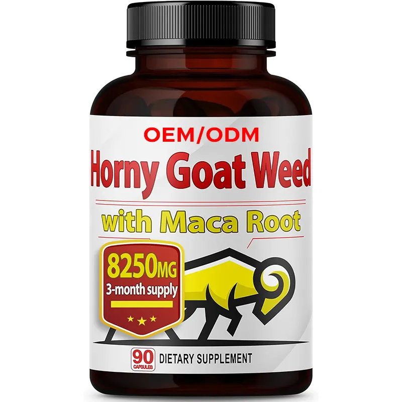 Capsules de racine de Maca Tribulus Horny Goat Weed 8250mg soutiennent l'énergie, capsules d'extrait d'épimedium de supplément immunitaire