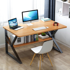 Escritorio de madera de doble acero para oficina, mesa de trabajo con estantería - Product Image 6