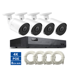 Sistema de cámara de seguridad IP PoE 4K, 8 canales, con 4 cámaras para exteriores, grabación de vídeo Bullet, Audio 24/7, detección humana inteligente - Product Image 1