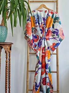 Kadın giyim elbise elbisesi el yapımı Farida <span class=keywords><strong>Kahlo</strong></span> Kaftan uzun pamuk Kaftan kapak up gecelik Kaftan kadın giyim hint ODM
