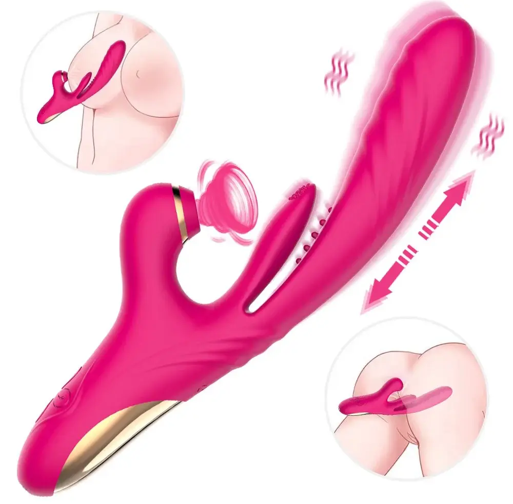 Vibrador de sucção 3 em 1 para bater no dedo, ponto G, coelho, aba, vibrador, brinquedo sexual para mulheres adultas, estimulador de clitóris, vibrador