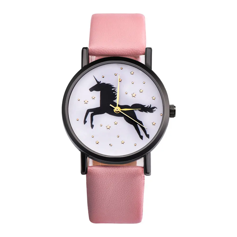 Reloj de cuarzo deportivo para hombre y mujer, con estampado de caballo, unicornio, caballos, correa de cuero