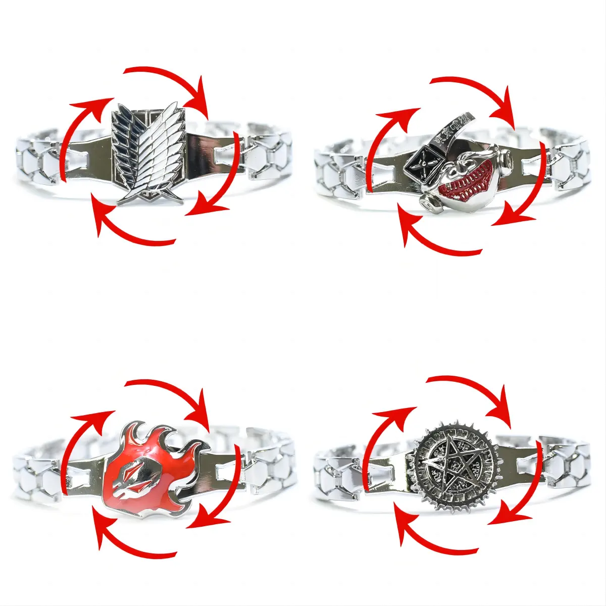 Tian bilezik üzerinde 4 tasarımlar Anime saldırı 360 derece rotasyon Bleach çelik renk alaşım bilezik kemer tokası bilezik hediye