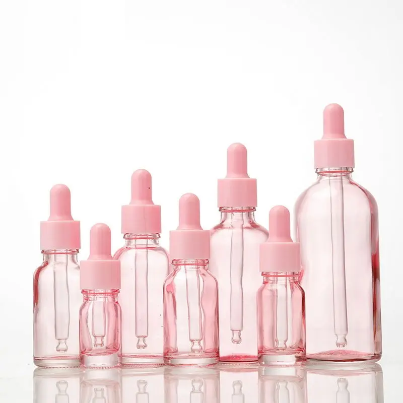Custom Cute Pink 10ml 30ml 50ml 100ml Essential Oil Glass Dropper Bottles