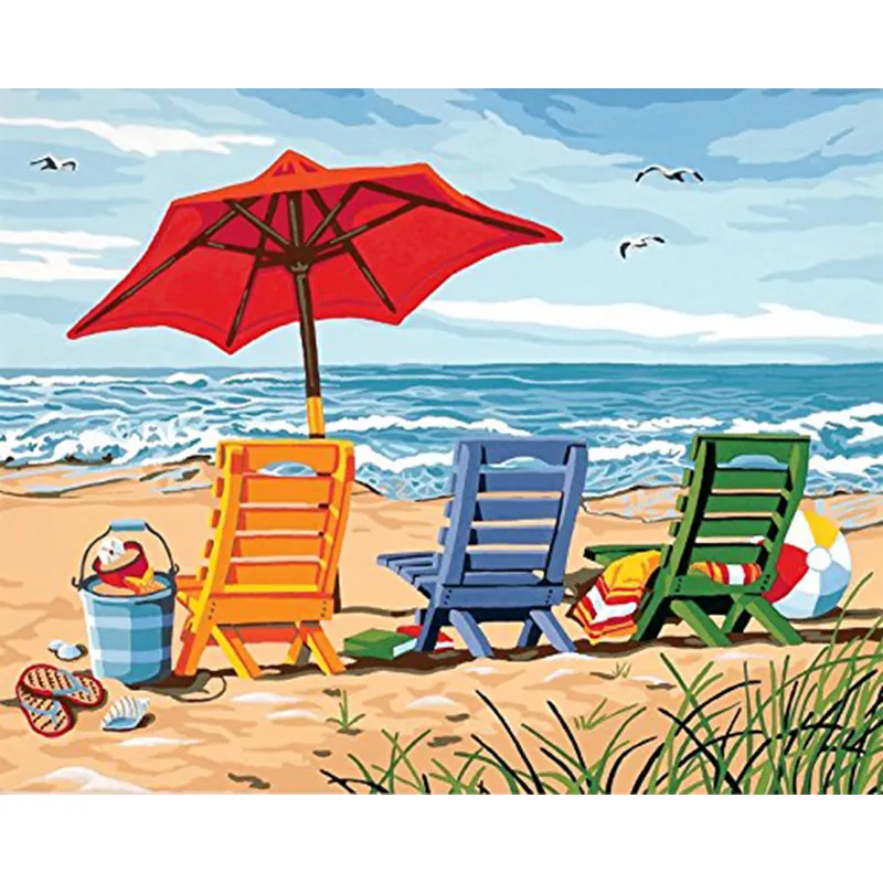 CHENISTORY 991280DZ DIY pintura por números kit Silla de playa colorear números cuadros de pared para sala de estar pintura al óleo