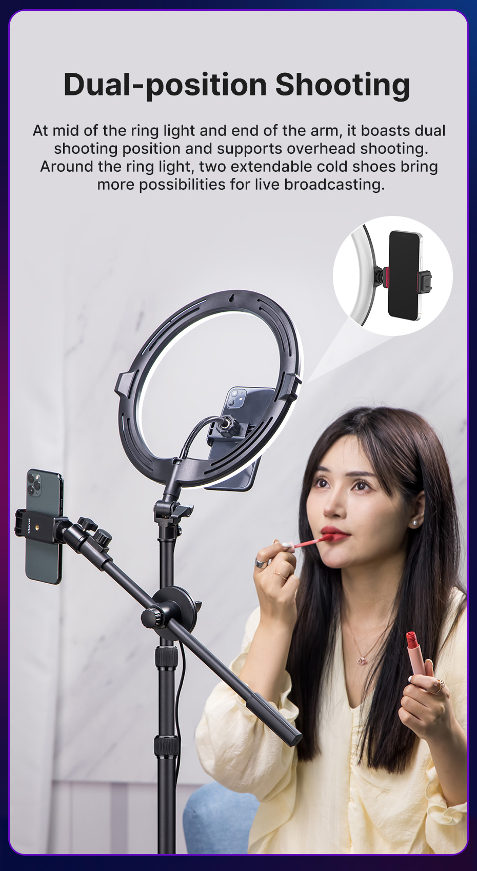 VIJIM K16 RGB Ring Light With Phone Clip, Softer Photography Ring Light for TikTok Live Streaming