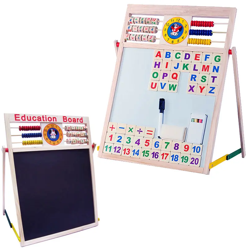 Black and white double-sided writing board with alphabet and numbers wooden toy magnetic BIG drawing board