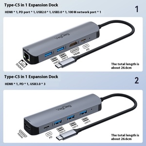 แท่นต่อขยายแบบ Type-C ห้าในหนึ่งตัว4K กิกะบิต USB 3.0โน้ตบุ๊คอลูมิเนียมอัลลอยด์ USB-chub Extender Docking Station Stock - Product Image 3