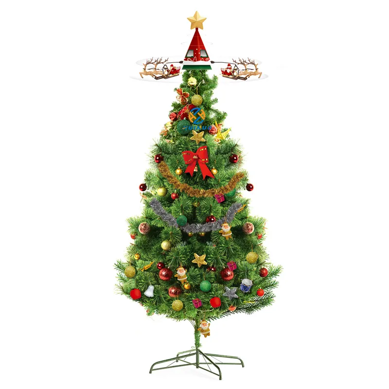 Ornamenti di natale albero topper albero di natale rotante volante slitta di babbo natale renna HN931071