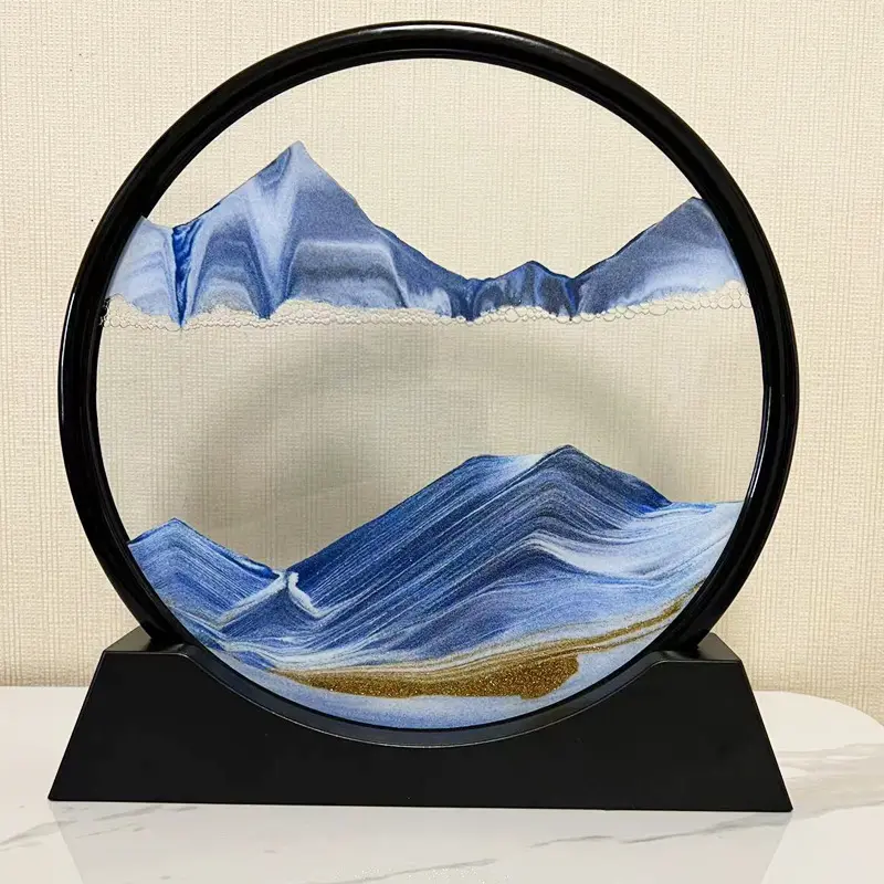 3D風景流砂絵画円形ガラス手工芸品砂時計クリエイティブギフト装飾品