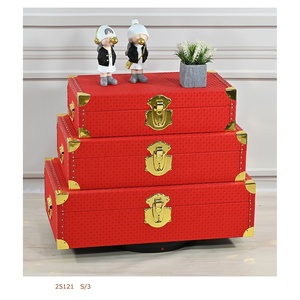 <strong>Red</strong> PU Leather Wooden Decorative Storage Bin <strong>Trunk</strong> Box Rectangle Shape for Gift Packaging &amp; Storage - Product Image 1