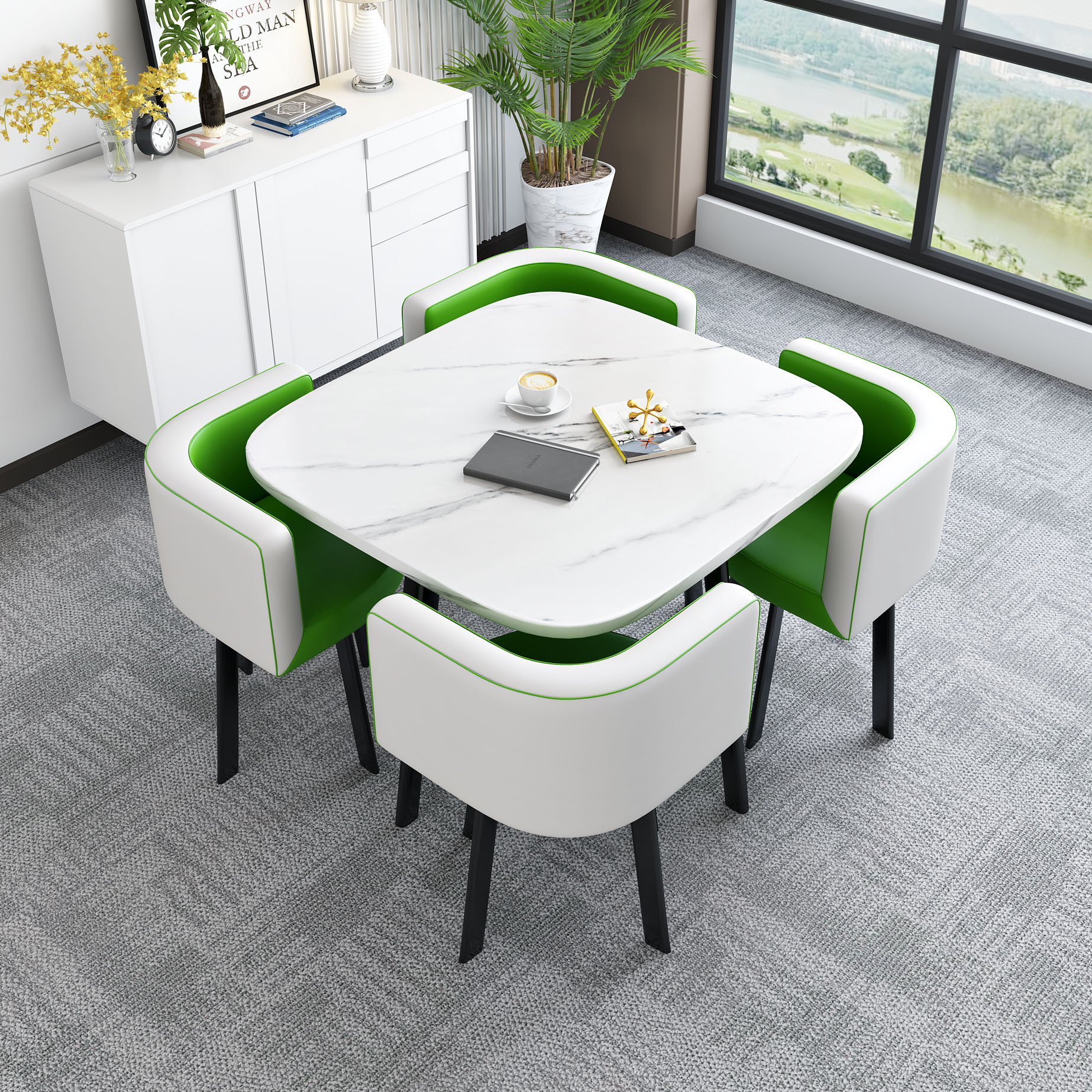 Green and white leather chair