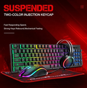 Teclado para juegos con cable TF400 4 en 1 con logotipo personalizado juego de almohadillas para auriculares diseño ergonómico USB resistente al agua para uso en ordenador de escritorio de oficina